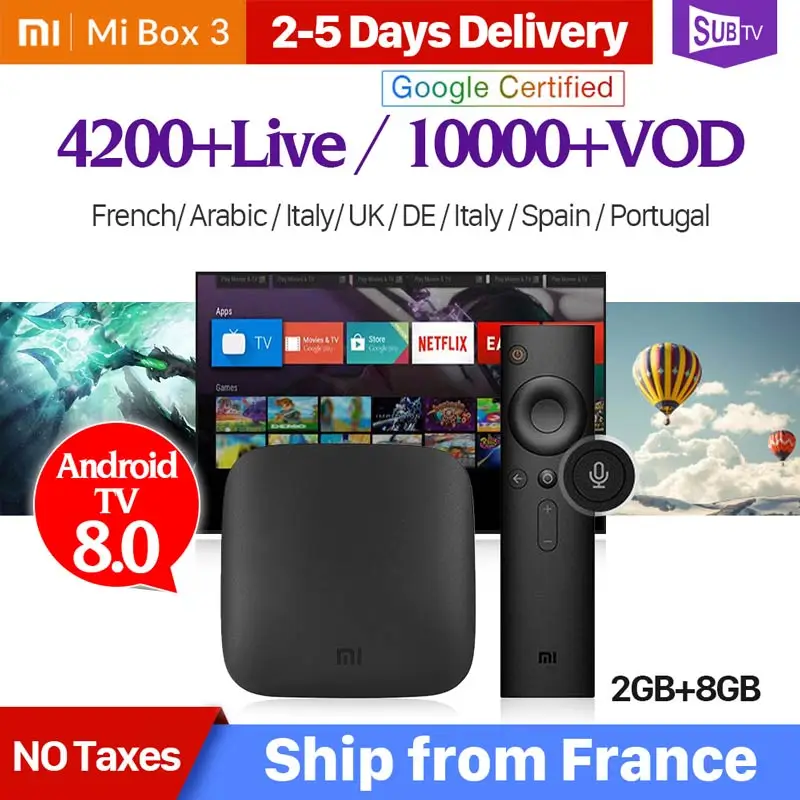 4 к IP ТВ Франция Xiaomi mi коробка S 4 к 2 г 8 г Android 8,1 Google Cast mi коробка 4 1 год IP ТВ подписка арабский Португалия Франция IP ТВ