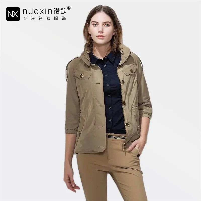 

2018 Autumn And Winter New Style Luxury Brand Jacket Stand Collar Hooded Single-Breasted Pocket Women's Short Jacket Tops
