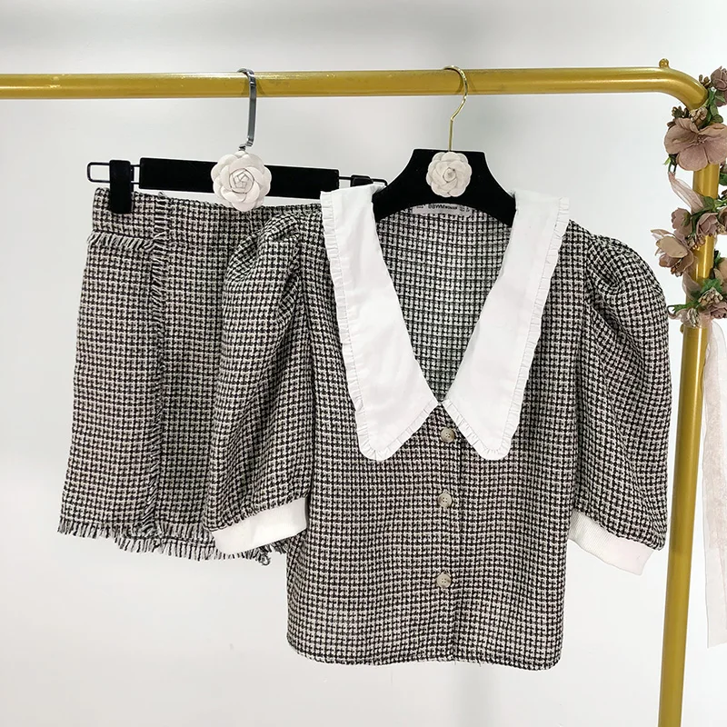 Весенний темперамент, сочетающийся цвет, тонкая короткая куртка+ шорты с высокой талией, Женский костюм из двух предметов