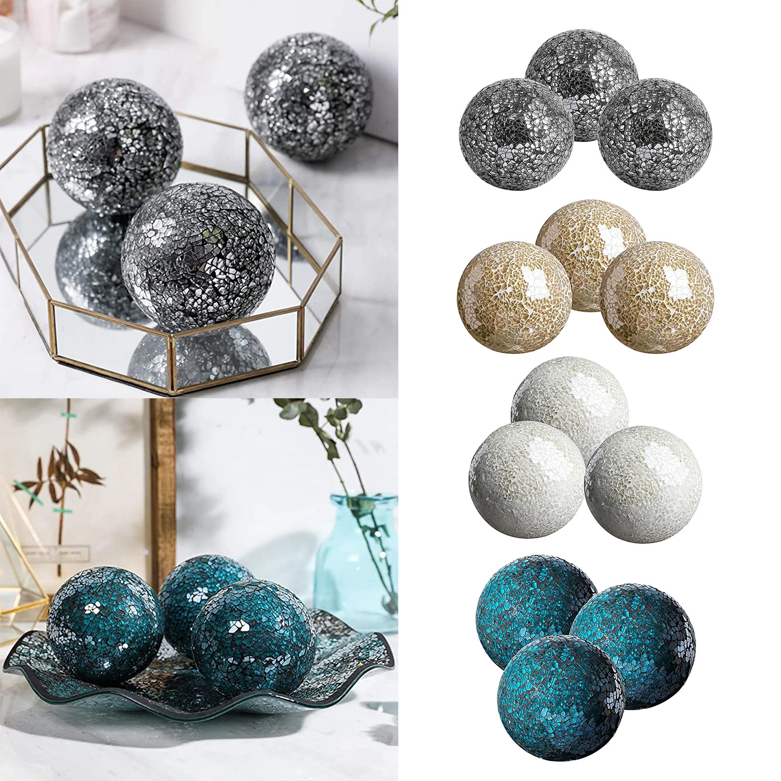Bolas decorativas, Juego de 3 bolas esfera de mosaico de 3,9 "de diámetro para cuencos, jarrones, bandeja, de decoración de centros de mesa|Bolas decorativas| - AliExpress