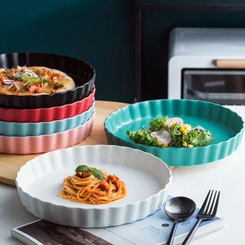 

10 Inches Nordic Wave Round Ceramic Plate Brief Solid Porcelain Matte Dinner Plate Household Steak Sushi Dish Baking Tray