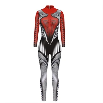 

Halloween Cosplay Elastic Slim Tight Jumpsuit, Polyester High-necked Long Sleeve High Waist One-piece, Holiday Dress Up