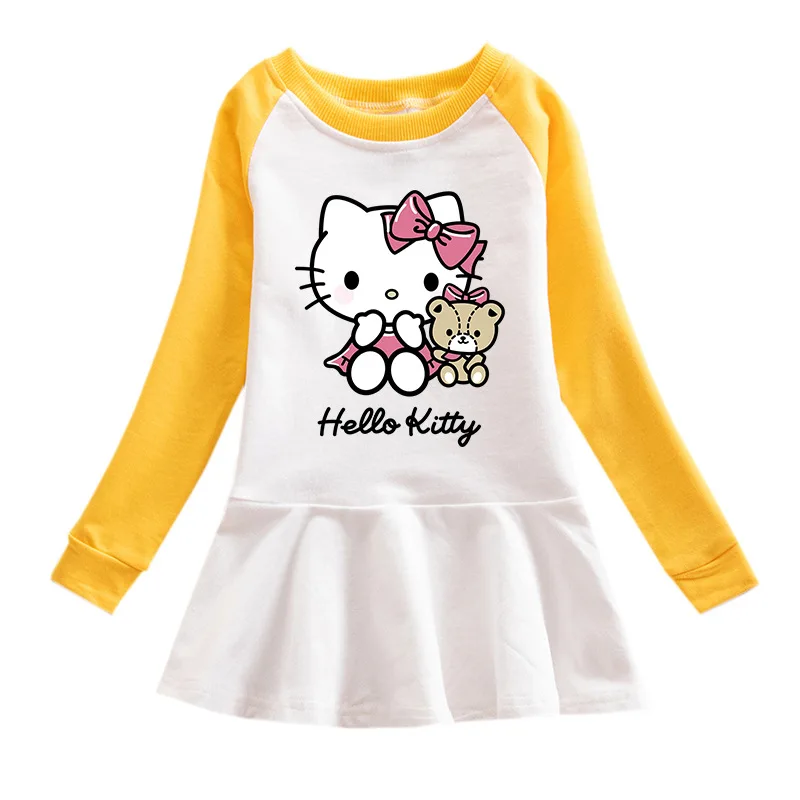 thumbnail image 1 of Hello Kitty nueva falda suéter de doble Color para niños niñas vestido suéter de algodón de dibujos animados Simple falda de volantes de manga larga para bebé, 1 of 5