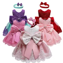 Платье для маленьких девочек кружевное платье для крещения с большим бантом для девочек, платье для первого дня рождения, свадьбы, крещения для маленьких девочек