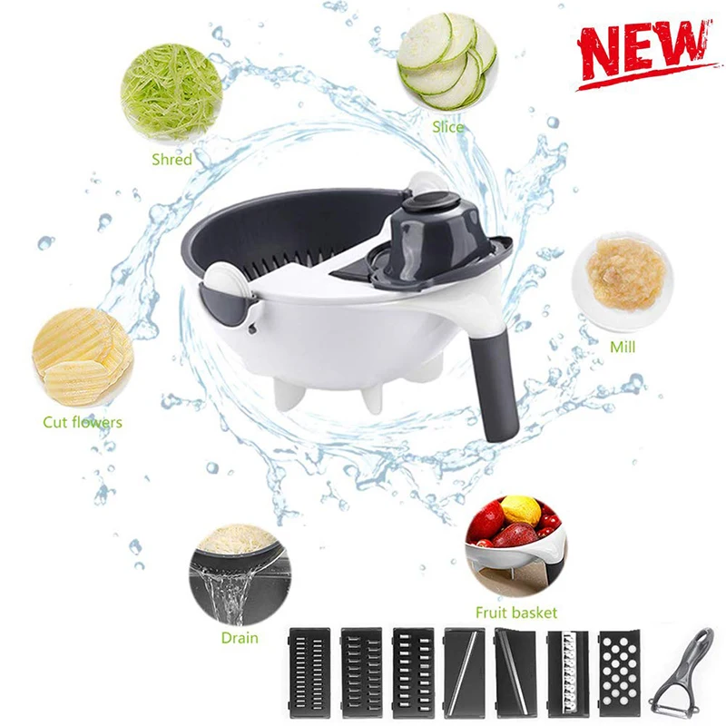 Rotate Vegetable Cutter Manual Slicer Drainer Fruit Mandoline Choppers Grater Carrot Potato Blades Kitchen Tool | Дом и сад