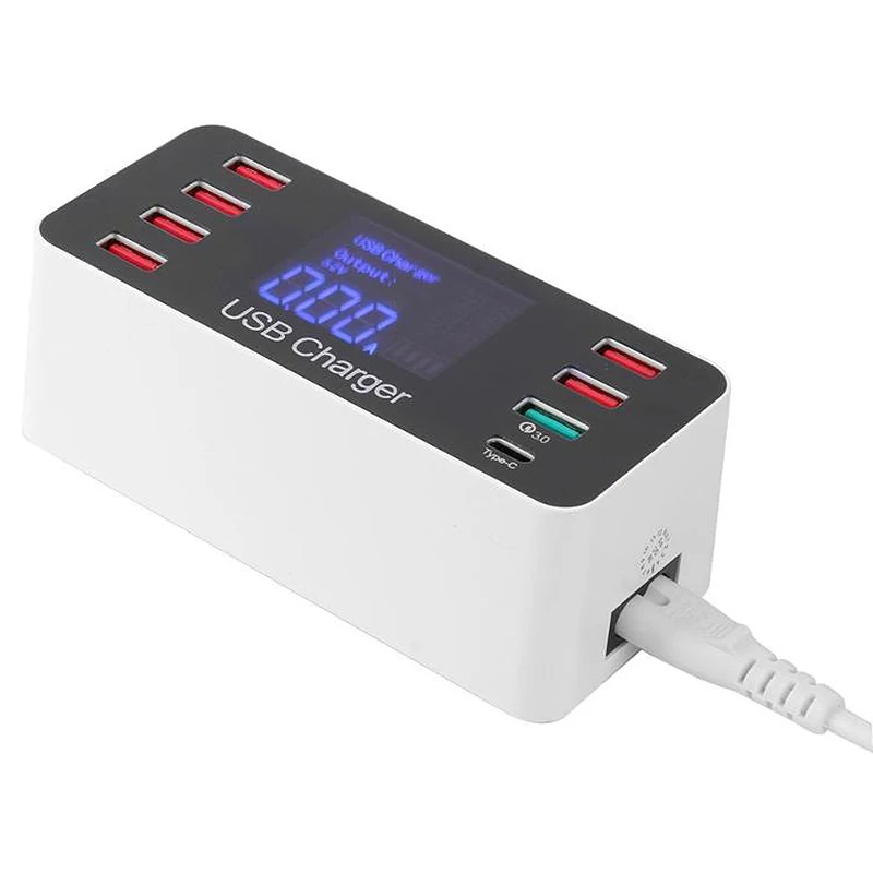 QC3.0 8 портов USB зарядное устройство 5 В 9A 45 Вт с напряжением тока ЖК-дисплей настольное зарядное устройство станция розетка ЕС вилка