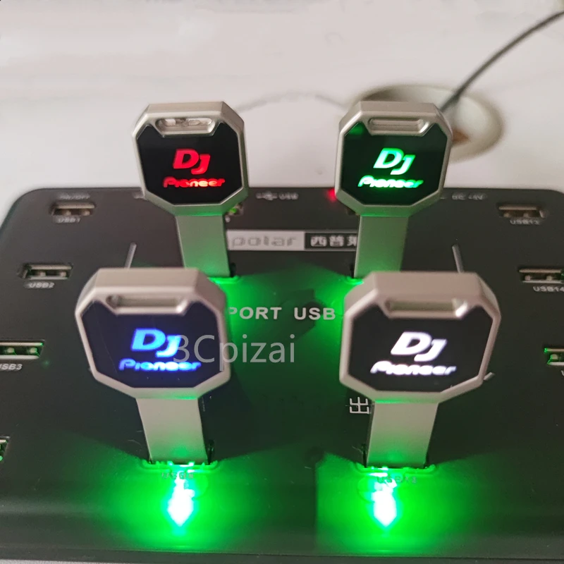 Объемная дешевая новинка металлический светодиодный ключ DJ USB 2 0 флэш-накопитель