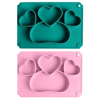 

Baby Cute Love Heart Silicone Training Bowl Infant Learning Feeding Utensils Divided Sucker Non-slip Dinner Plate Dishes