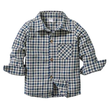 

Cross Border for Spring And Autumn Children Long-sleeved Upper Garment Boy Cotton Casual Plaid Long Shirt