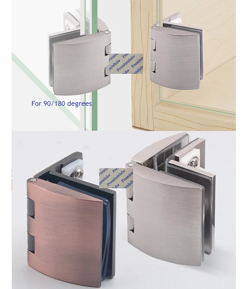 4pcs/lot Zinc Alloy Frameless Glass Door Hinge Arc Surface Wine