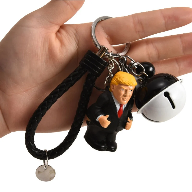 Автомобильный Дональд Трамп кукла-брелок для ключей президент брелок-подвеска для сжимания Забавные игрушки корма с имитацией сумка кулон кукла антистресс - Название цвета: Leather rope Bell