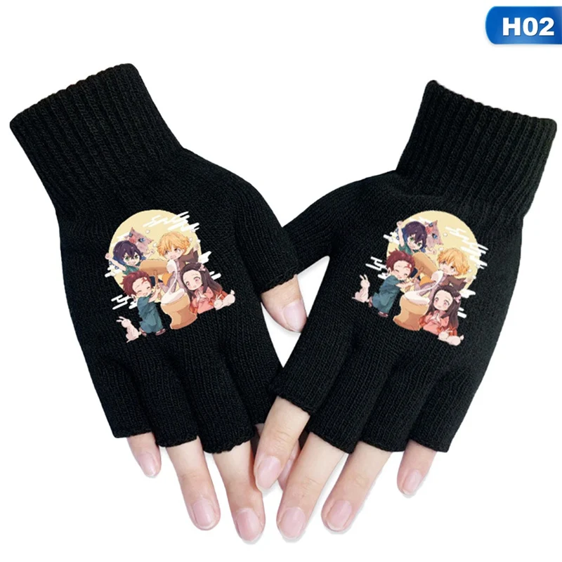 Аниме демон убийца Kimetsu no Yaiba трикотажные перчатки на пол пальца перчатки для девочек мальчиков - Цвет: GLV0776H02