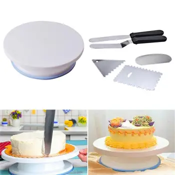 

1set Cake Stand Turntable Rotating Base for Cake Silicone Dough Knife Decorating 11 Inch Cream Cakes Stand Cake Rotary Turntable