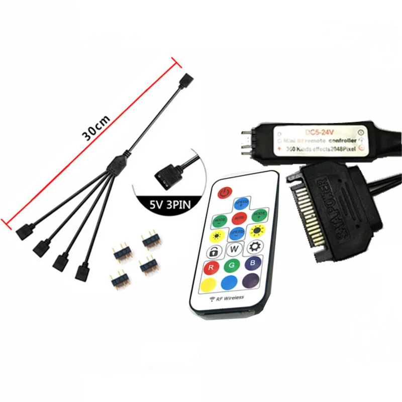Комплект освещения, Molex 4D поворота 5V 3pin ARGB контроллер Применение для кронштейн вентилятор водяной барьер или Другое 5V 3PIN argb огни - Цвет лезвия: SATA Kit 3