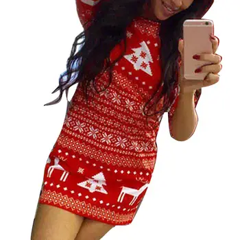

Hot apparel Christmas Fashion Women Elk Tree Print O Neck Half Sleeve Bodycon Party Dress