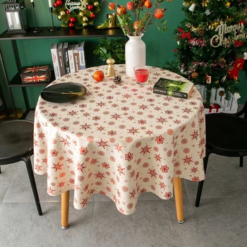 

Christmas Flower Tablecloth Festive Bell Elk Snowflake Bronzing Fabric Table Cloth Round New Year Decor Dining Table Cover ZC126