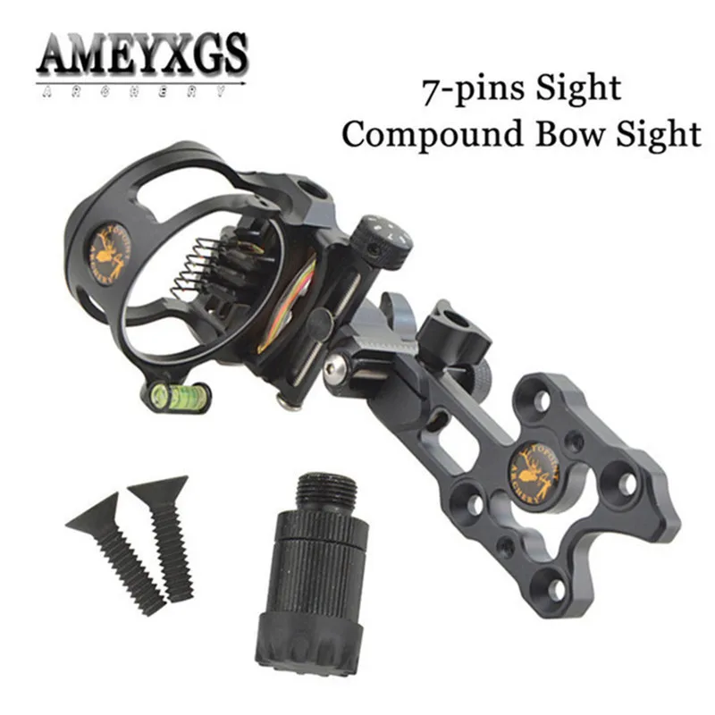 

1pc Adjustable 7-pin Bow Sight Compound Bow Sight 0.019 Optic Fiber Sight Needle For Hunting Shooting Aiming Archery Accessories