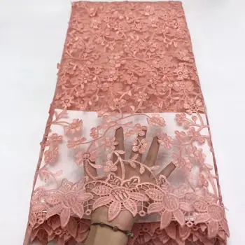 

latest peachblossom African embroidery tulle fabric 2020 high quality French milk silk lace fabric with sequins 5 yards YYZ89