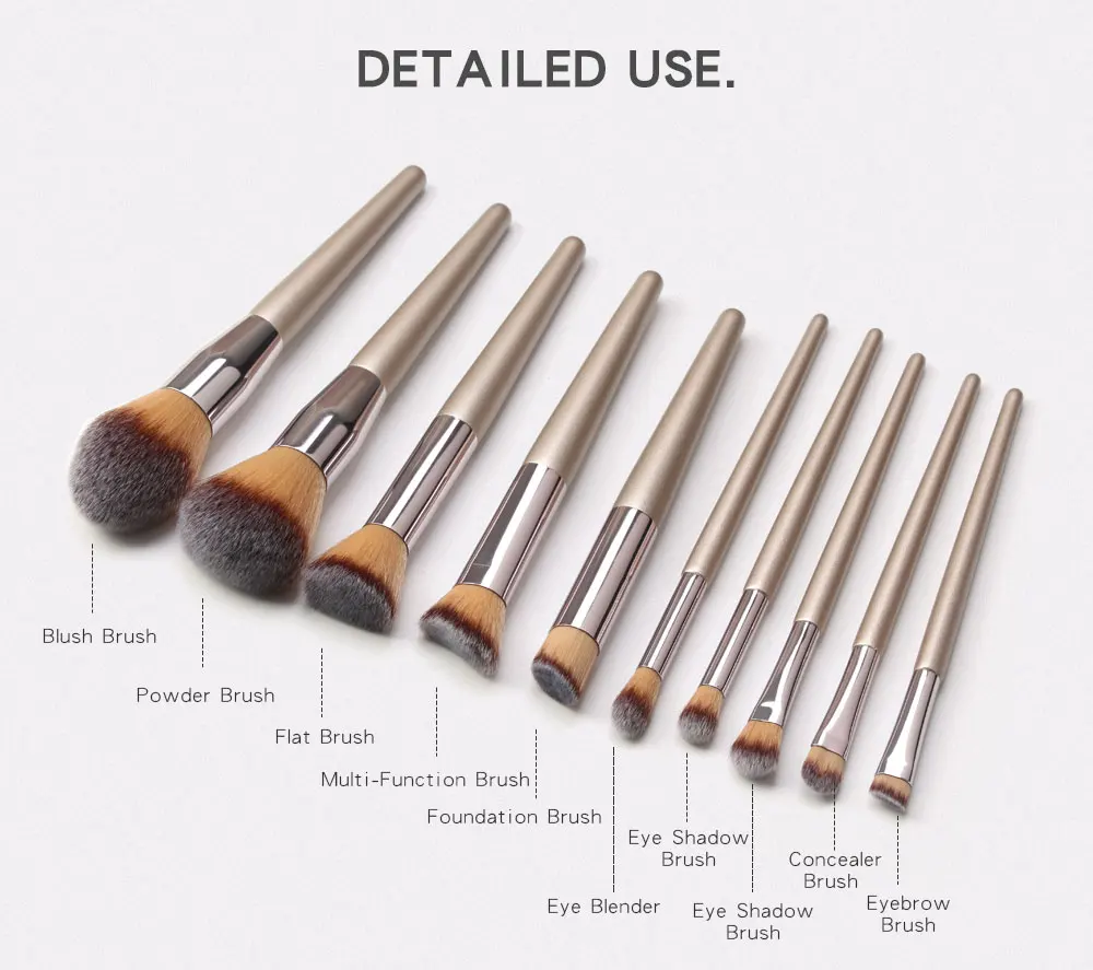 10 pcs Professional Makeup Brushes Metal Tube Paint Handle Eye shadow Eyelash Concealer Cosmetic brush Set drop shipping