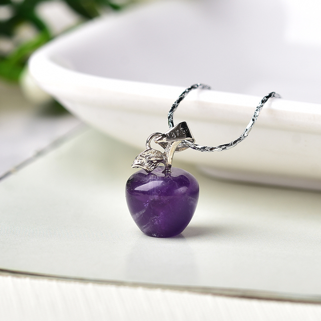 Natural Crystal Small Apple Necklace Amethyst Rose Quartz Reiki Fashion Mineral Jewelry Increase charm For Women Decor Gifts