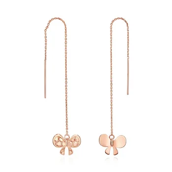 

Trendy Butterfly 100mm Long 18K Solid Real Genuine Gold Carve Ear Lines Chains Chic AU750 Piercing Earrings for Women Girl Gift