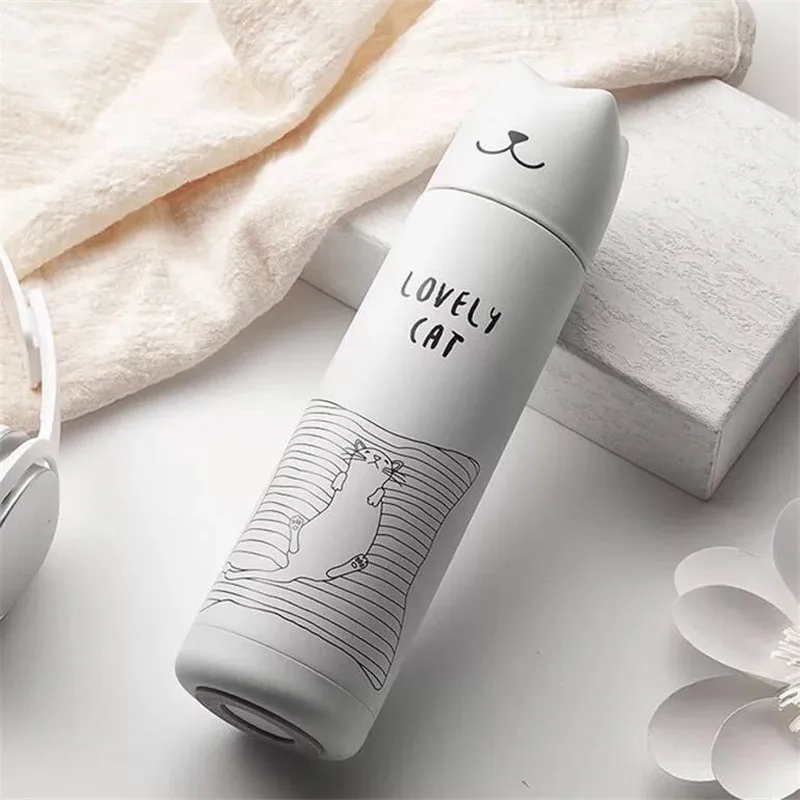500ml Cute Cat Thermos Cup VacuumThermal Mug Flasks Thermos Lovers Thermos Stainless Steel Coffee Bottle Drink Travel Bottle 5