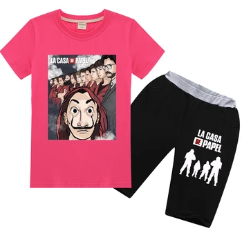 

2020 La Casa De Papel Children T Shirt Shorts The House of Paper Funny Summer Boys Suit Money Heist Motion Casual T Shirt Set