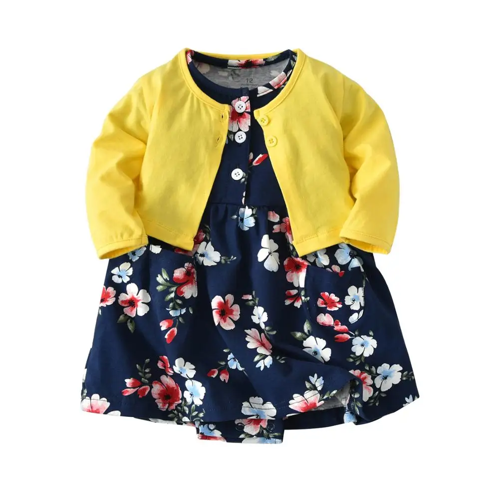 Одежда для новорожденных девочек платья для маленьких девочек кардиган с длинными рукавами+ платье с короткими рукавами комплект одежды из 2 предметов для маленьких девочек