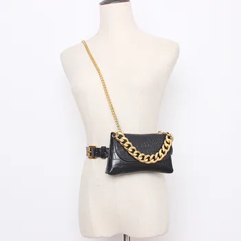 

European Fashion Women waist Bag 2020 New Pu Leather Thick Chain Crossbody Summer Mobile Phone Pocket Female Shoulder Bag