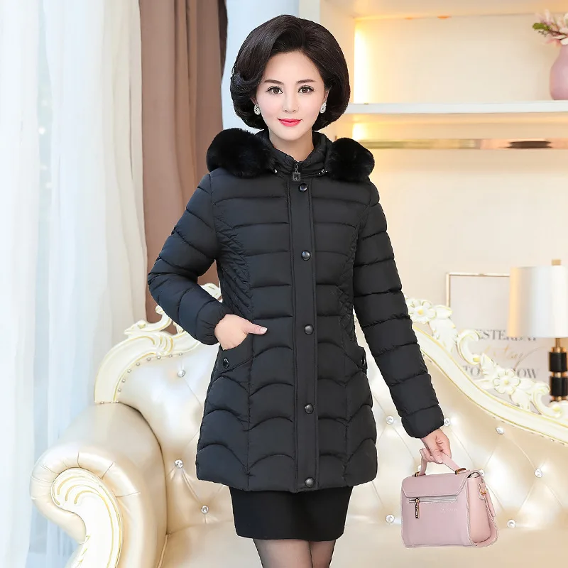 

2018 Winter New Style Fashion Slimming Large Size Middle-aged WOMEN'S Wadded Jacket Hooded Fur Collar Cotton-padded Jacket Coat