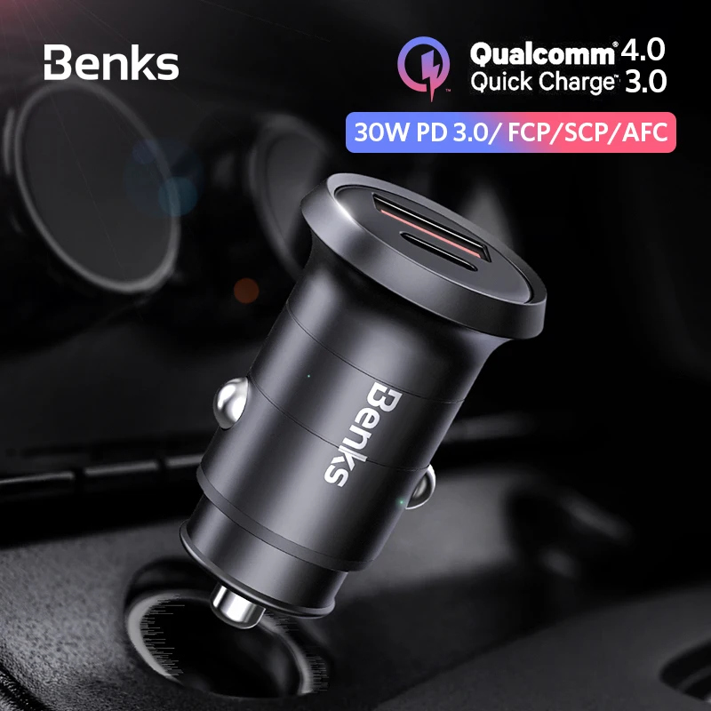 Купить Benks Car Charger Dual Port PD QC 4.0 30W Type C Fast Charging Quick Charge 3.0 For iphone 11 Pro Sumsung Huawei Xiaomi  Мобильные | Mobile Phone Chargers (10000004190038)