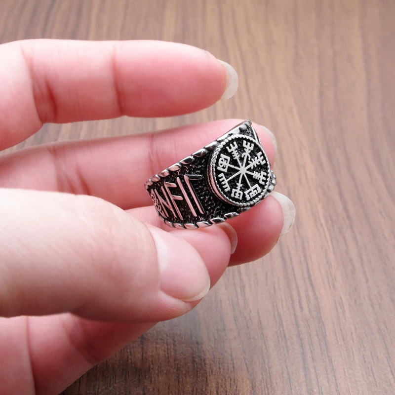 Punk Silver Color 316L Stainless Steel Viking Norse Mythology Odin Ring Men's Amulet For Him Creativity Gift 2