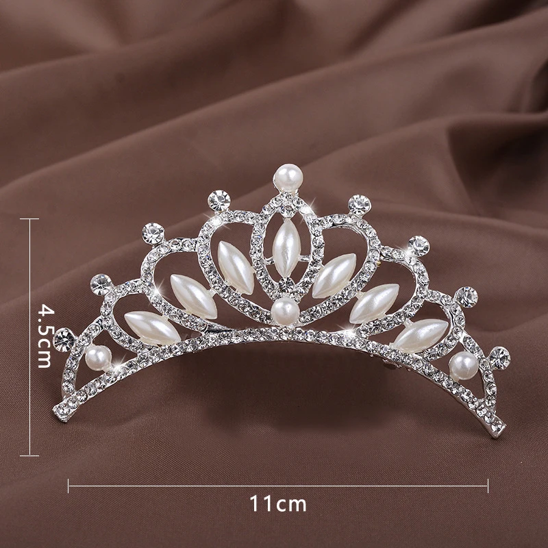 Crystal Rhinestone Princess Crown Pearl Bridal Crown Tiara for Girls Party Wedding Bridal Head Jewelry Hair Accessories