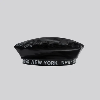 

Autumn and winter letter beret casual wild personality leather painter hat female British flat top hat male tide