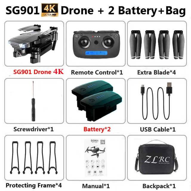 SG901 Drone Camera 4K HD Helicopter Altitude Hold WiFi FPV Optical Flow Positioning Dual Camera Selife Dron Folding Quadcopter - Цвет: 4k BAG 2B