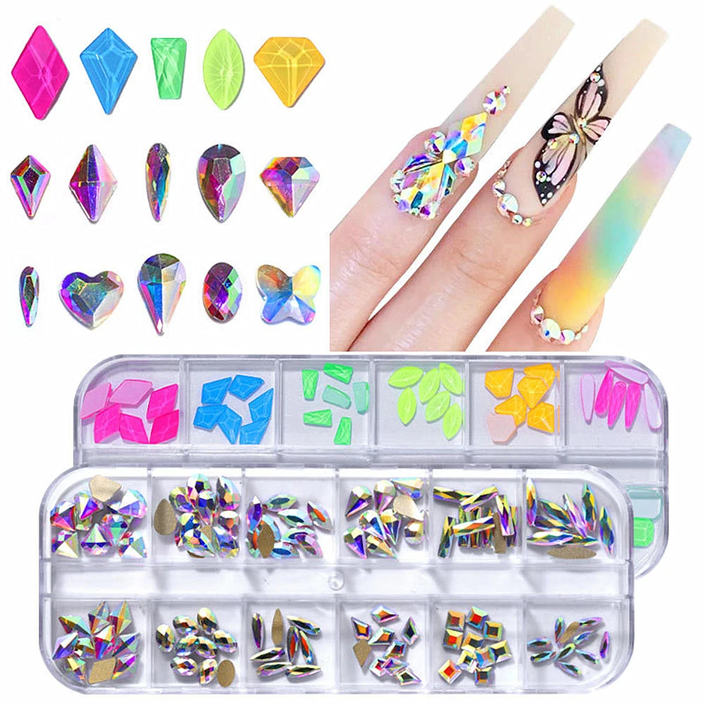 

3D Nail Art Rhinestones Mix Crystal AB FlatBack Glitter Diamonds Decoration DIY Non Hotfix Acrylic Nail Stones Gems