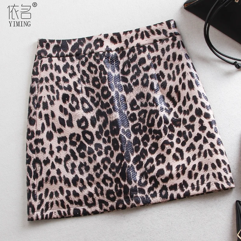

Polka Dot Leather Skirt A- line Short Skirt Leopord Pattern Skirt Autumn And Winter Women's High-waisted 2019 New Style-Anti-Exp