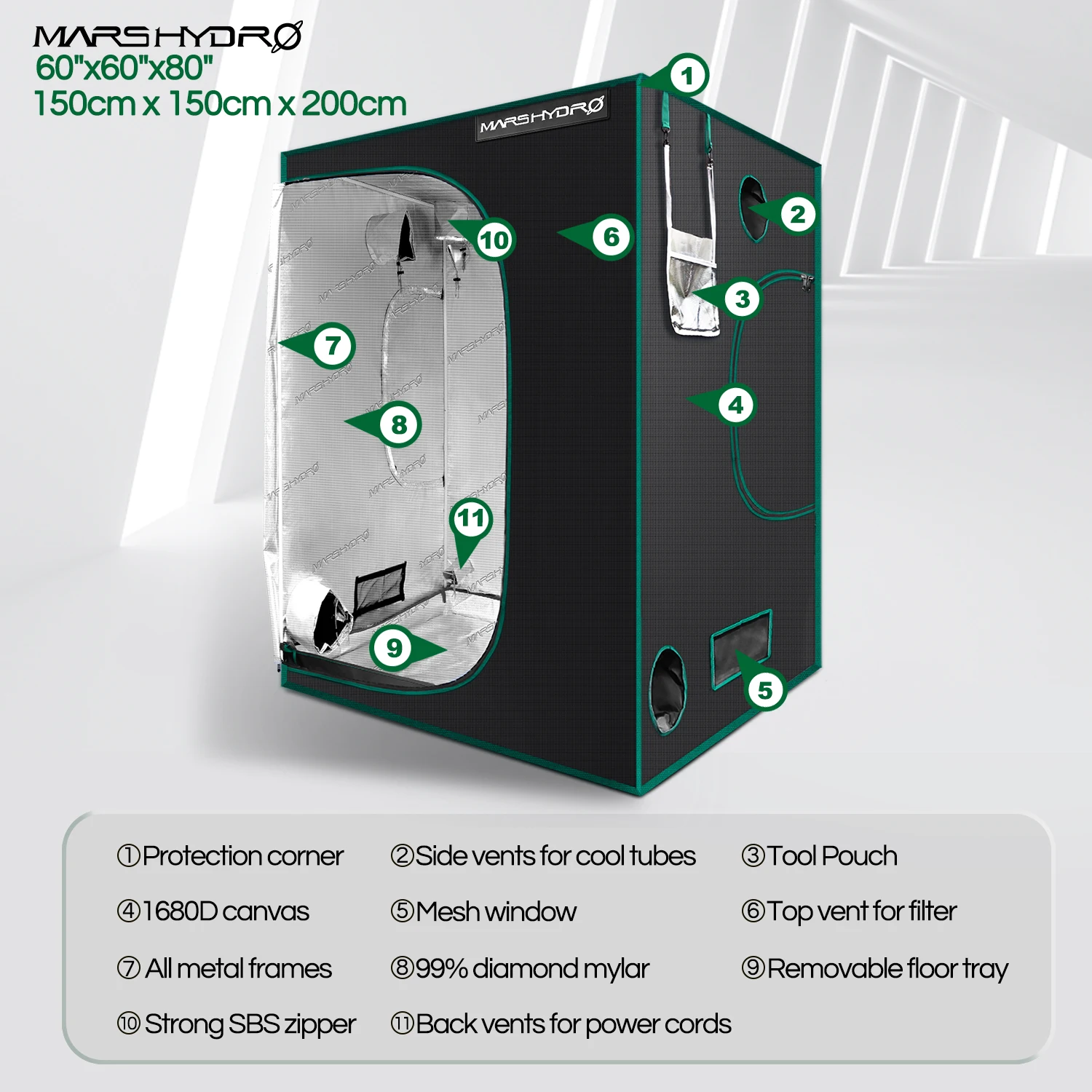 Тент Mars Hydro 1680D для выращивания растений 150x150x200 см|grow kit|tent grow kitsmars hydro |
