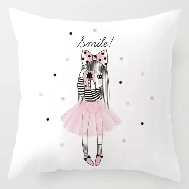 Pink Dress Girl Hand Printed Cushion Cover for Sofa Home Decorative Pillow Cover 45x45cm Super Soft Pillowcase - Цвет: 13