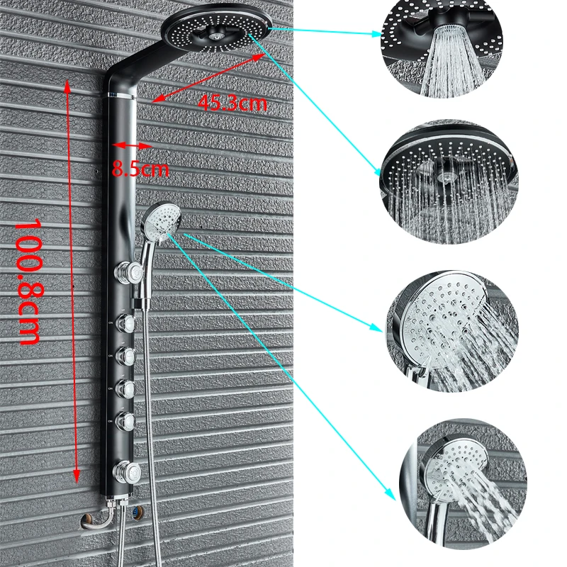 Onyzpily Ванная комната Ванна Душ Смесители набор черный белый водопад дождевая душевая Колонка душевая панель массажная струйная Большая душевая головка