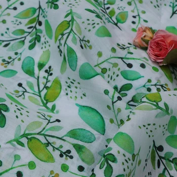 

High-end pure ramie tissu Avocado green leaf fabric summer thin style Clothing robe dress material