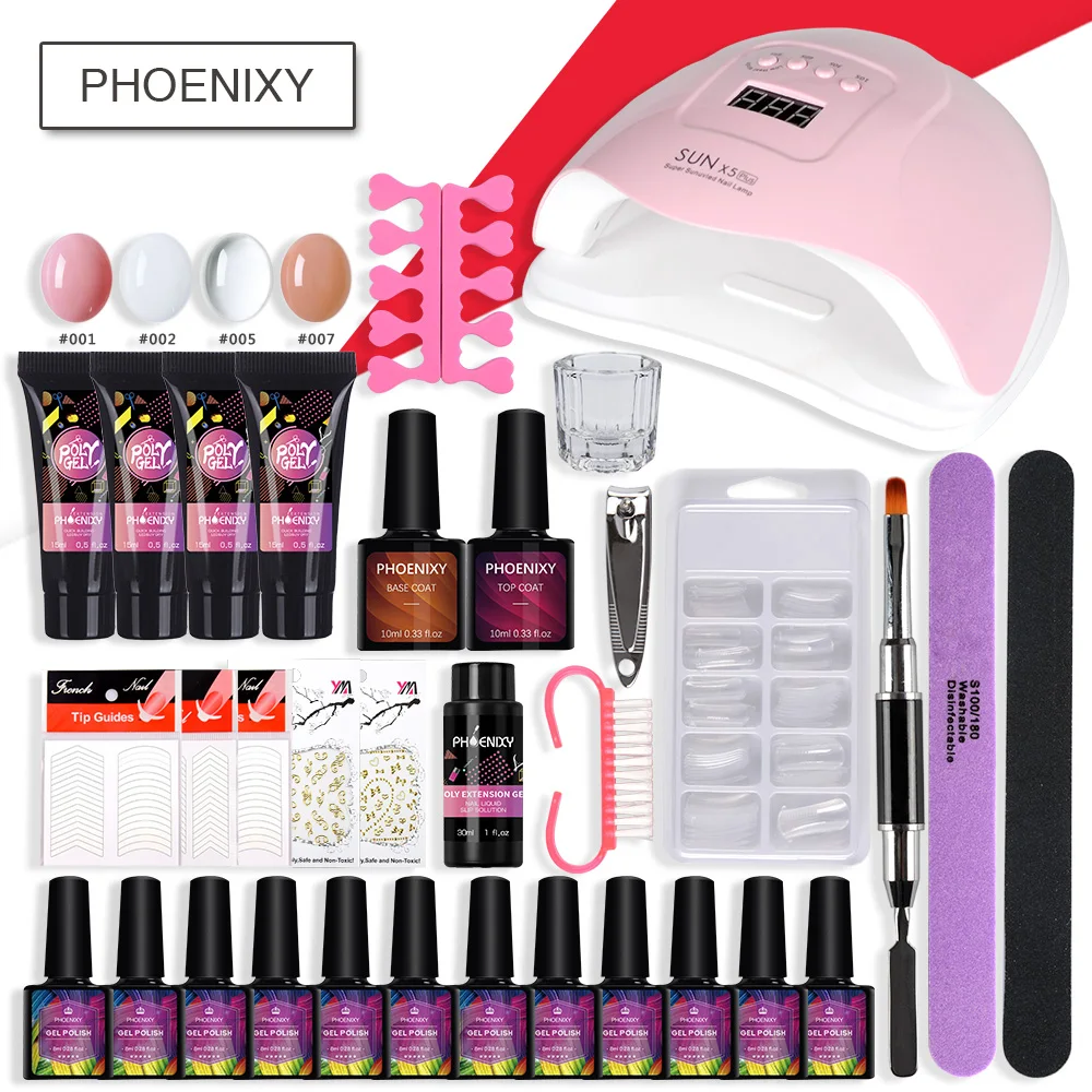 

Set For Manicure With 80W Lamp Nail Polish Set And Poly Gel Set Nail Art Tools Extension Set Semi Permanent Manicure Set Nail