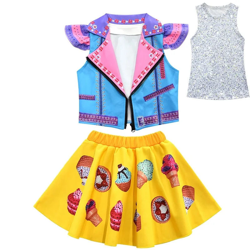 JoJo Siwa/комплекты костюмированной одежды для девочек весенне-летняя одежда пальто без рукавов+ Топы+ юбка, комплект из 3 предметов для От 4 до 12 лет, подарок на день рождения - Цвет: 3pcs Sets