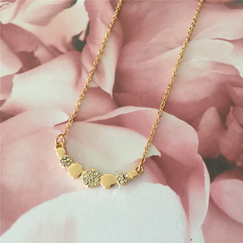 High Quality Gold Color Plating Round Circle Linked Half Moon Shape Pendant Necklace For Women Delicate Elegant Shiny Jewelry | Украшения и