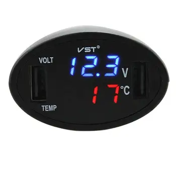 

3 In 1 12-24V 2.1A Car Voltmeter Temperature Dual USB Fast Charge GPS Phone Charging Tool Car Charger Adapter