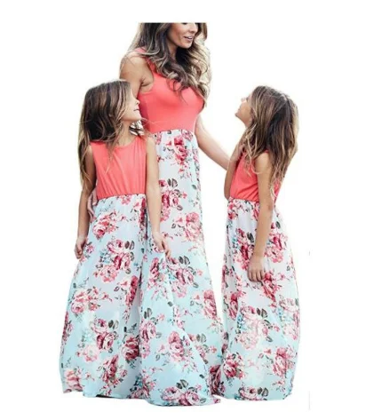 Mother Daughter Dresses Outfits Sleeveless Long Dress Mom And Daughter Dress Girls Mother And Me Dress Matching Family Clothes 4