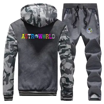 

Smiley World Clothing 2 Piece Set Travis Scott's Astroworld Men Thick Hoodies Coats Warm Sports Pants Winter Street Jacket Mens