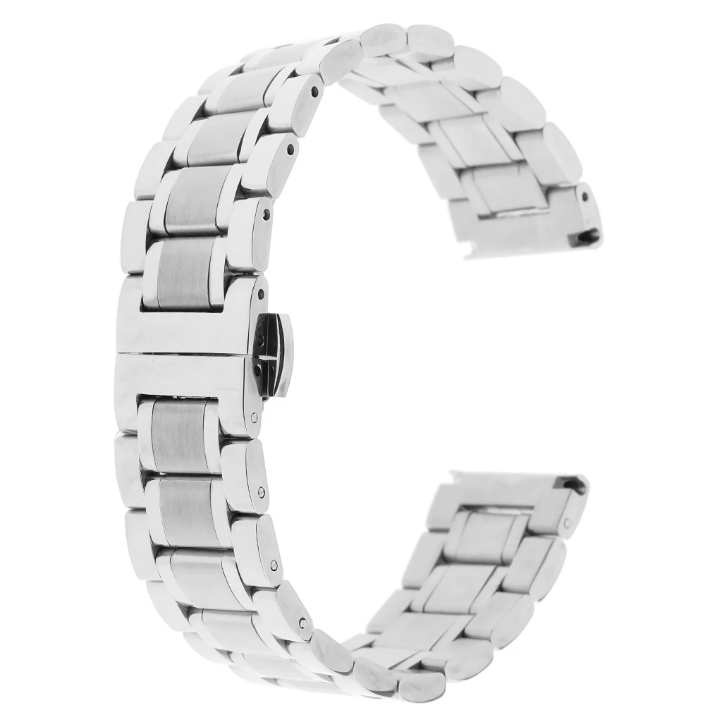 Silver/Gold/Black Solid Stainless Steel Watch Band Double Push Button Hidden Bracelet Strap | Наручные часы