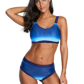 

2020 New Arrival Blue Gradient Two Pieces Bikinis Set Women Sexy Big Bikini Female Bra Padded Swimsuit Large Size Swim Wear 4XL