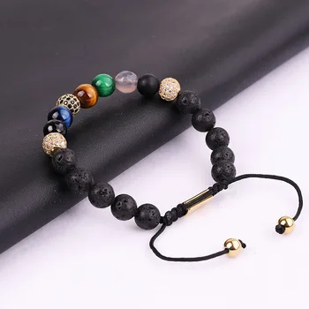 High Quality Men Jewelry Bracelet Mix Natural Stone Tiger Eye Lava Rock Beads Adjustable Bracelet Men Women